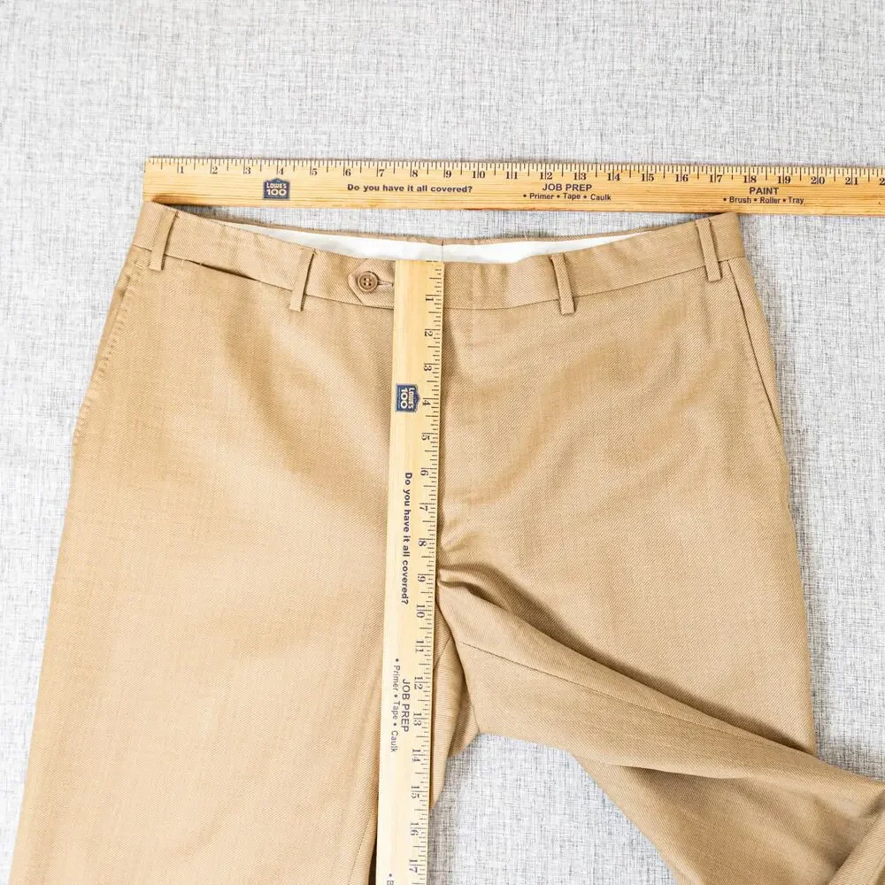 CANALI 1934 Men's PANTALONE Flat front Dress Pants tan wool size 52IT
